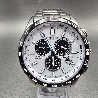 Citizen Eco-Drive Chronograph Watch Men 43mm White Dial Steel Perpetual Calendar0