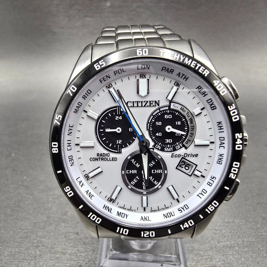 Citizen Eco-Drive Chronograph Watch Men 43mm White Dial Steel Perpetual Calendar0
