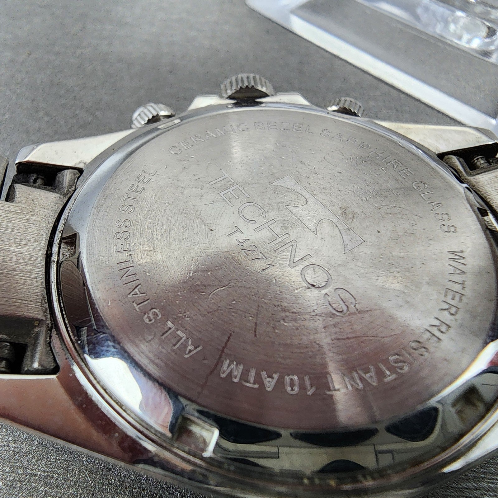 Technos Chronograph Watch Men 39mm Black Dial Silver Tone Round New Battery9