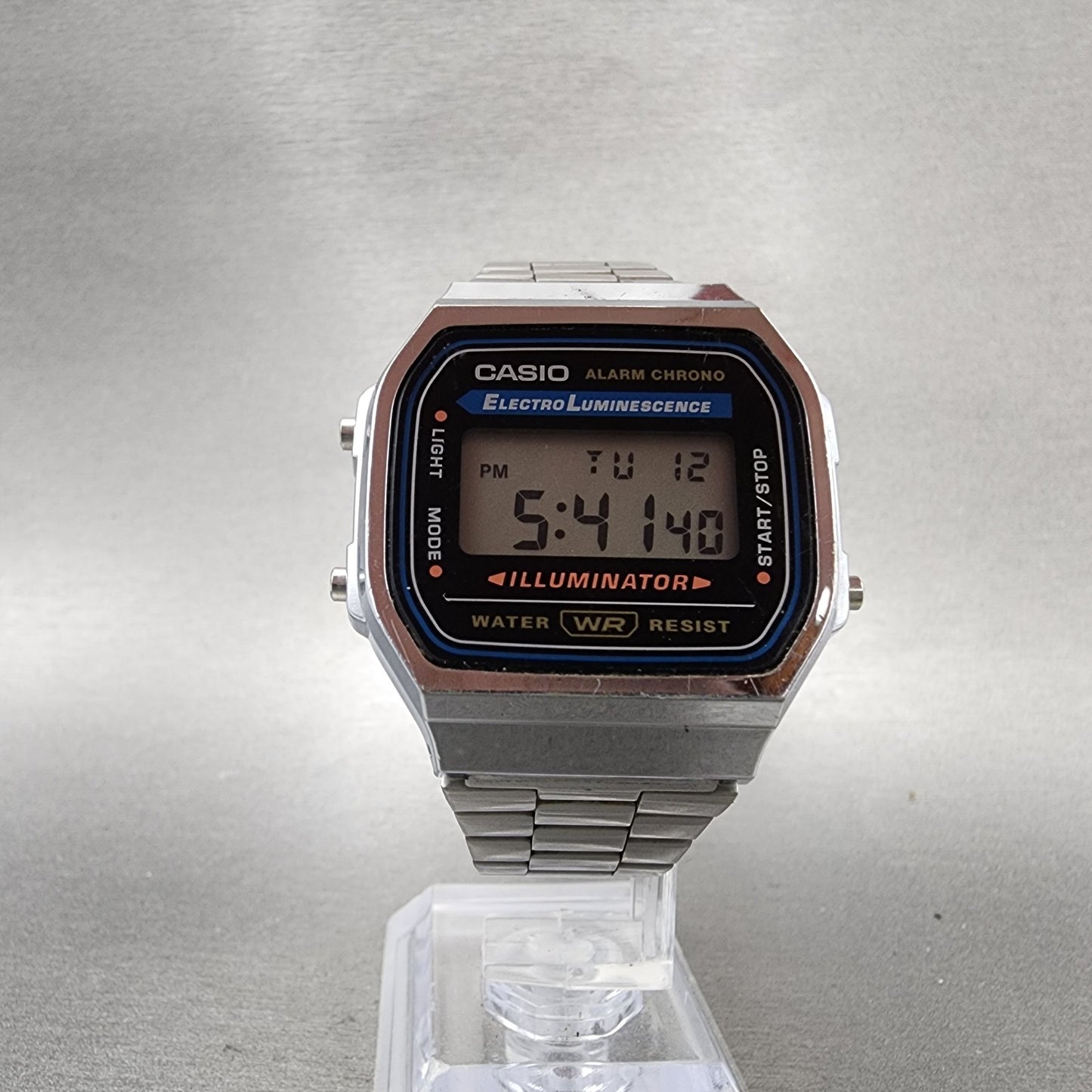 Casio A168 Illuminator Watch Men 36mm Digital Silver Tone Alarm Chrono New Batt5