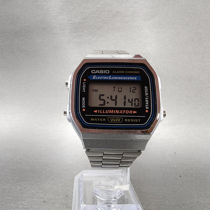 Casio A168 Illuminator Watch Men 36mm Digital Silver Tone Alarm Chrono New Batt5
