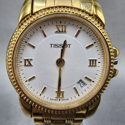 Tissot Ballade Watch Women 27mm White Dial Gold Tone Date Round READ!!! New Batt1