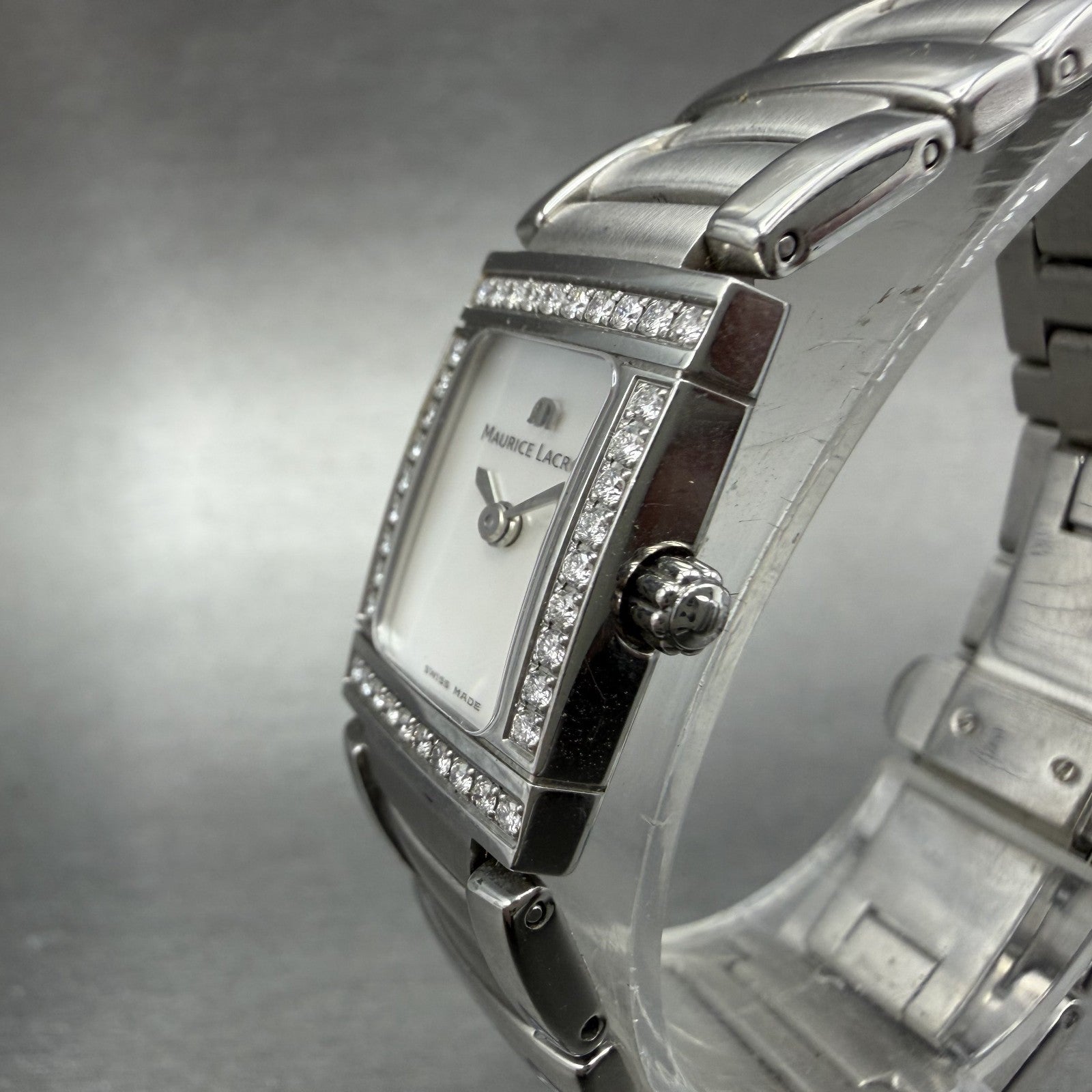 Maurice Lacroix Miros Tank Watch Women 16mm MOP Dial Steel Diamonds New Battery2