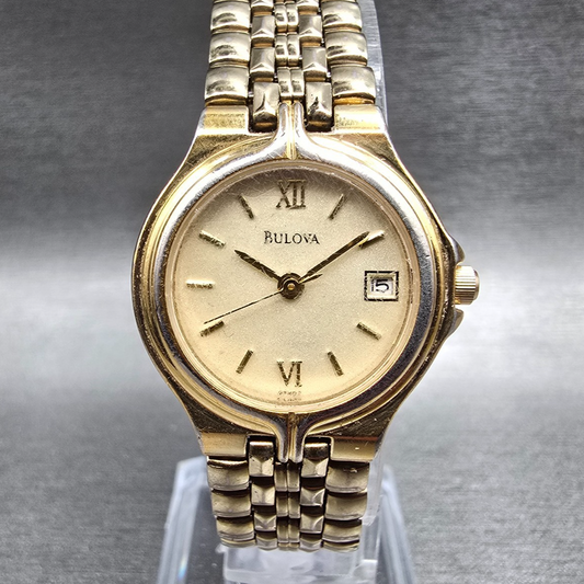 Bulova Watch Women 24mm Champagne Dial Gold Tone Date 97M02 New Battery JP VTG0