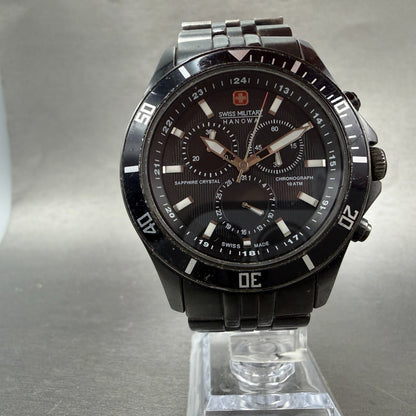 Swiss Military Hanowa Chronograph Watch Men 42mm Black Dial Black Tone READ!!!!!5