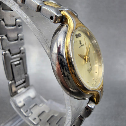 Cyma Sealord Watch Women 24mm Champagne Dial Two Tone Round 412 New Battery3