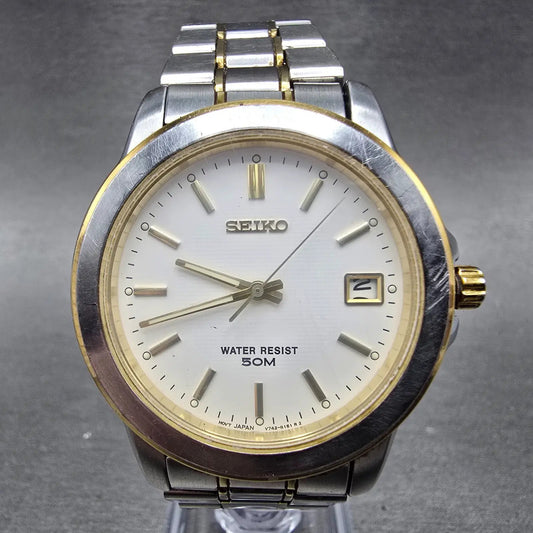 Seiko Watch Men 38mm White Dial Two Toe Daydate Round Vinatge V742-8119 PARTS NJ0