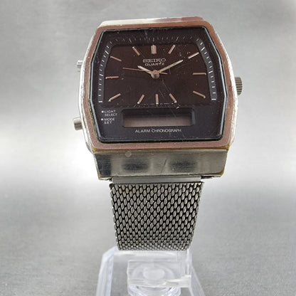 Seiko Analog Digital Watch Men 32mm Black Dial Silver Tone H601-540A PARTS