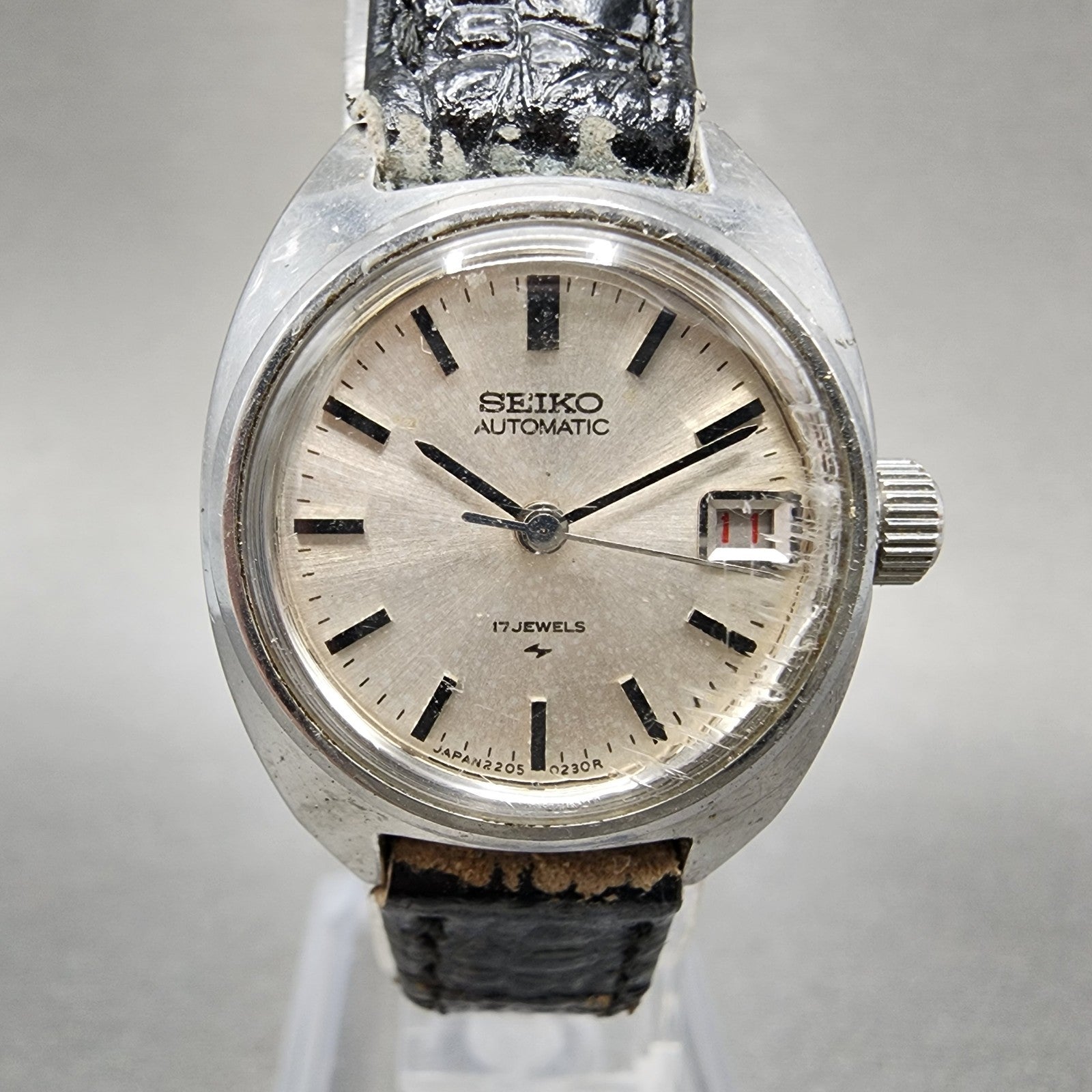 Seiko Automatic Watch Women 23mm White Dial Silver Tone Date 22050050 Runs0