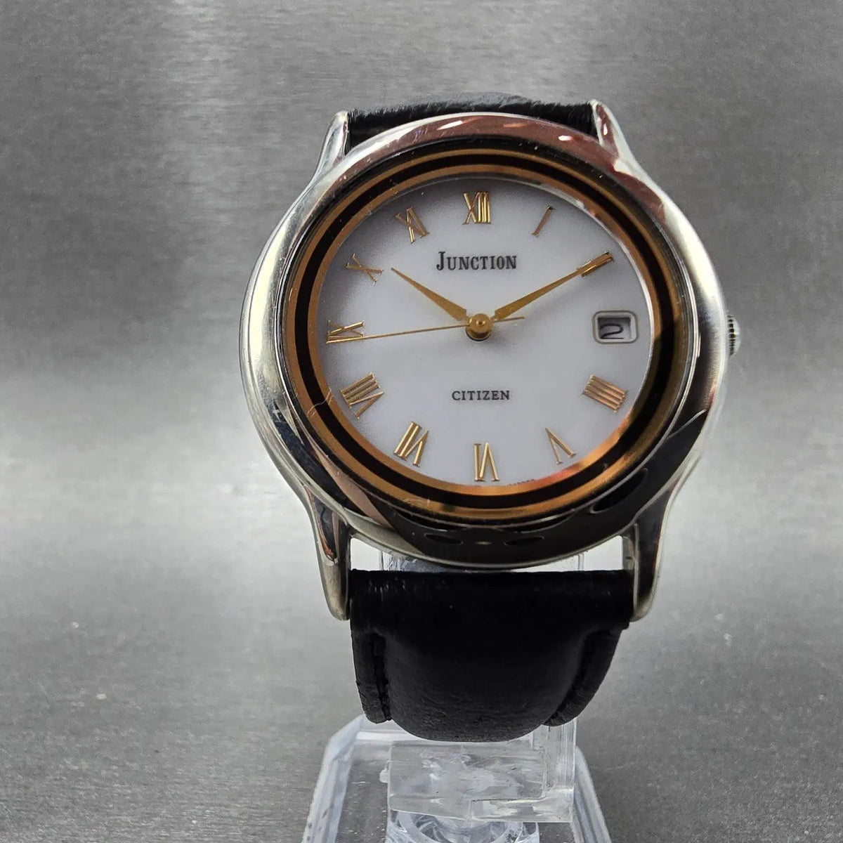 Citizen Junction Eco-Drive Watch Men 34mm White Dial Silver Date Round 7871 Runs5
