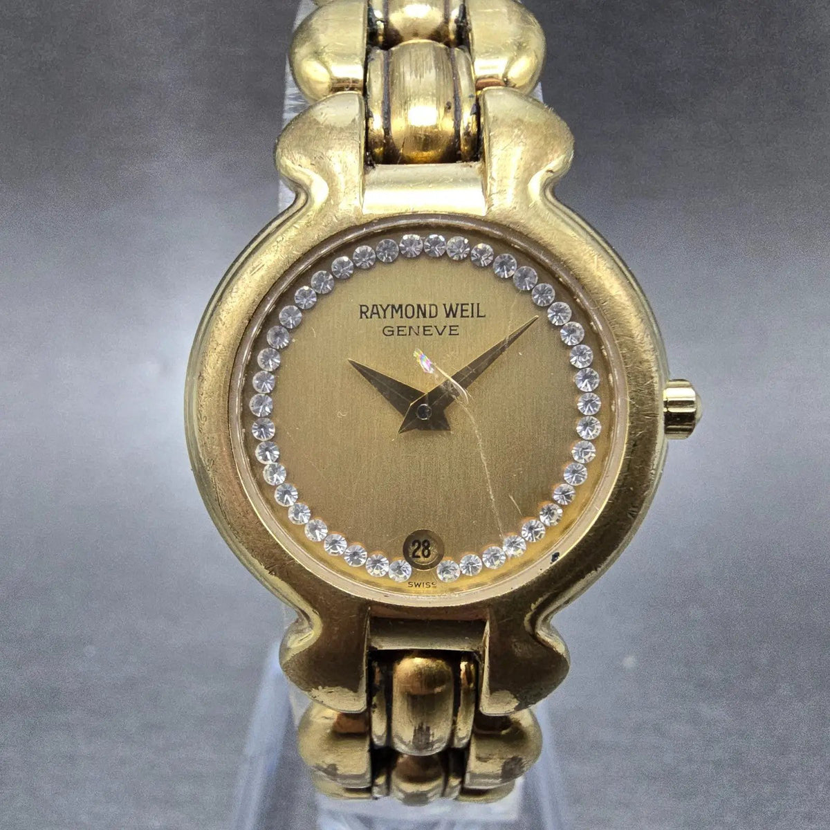 Raymond Weil Watch Women 24mm Gold Dial Gold Plated Round 5355 New Battery0