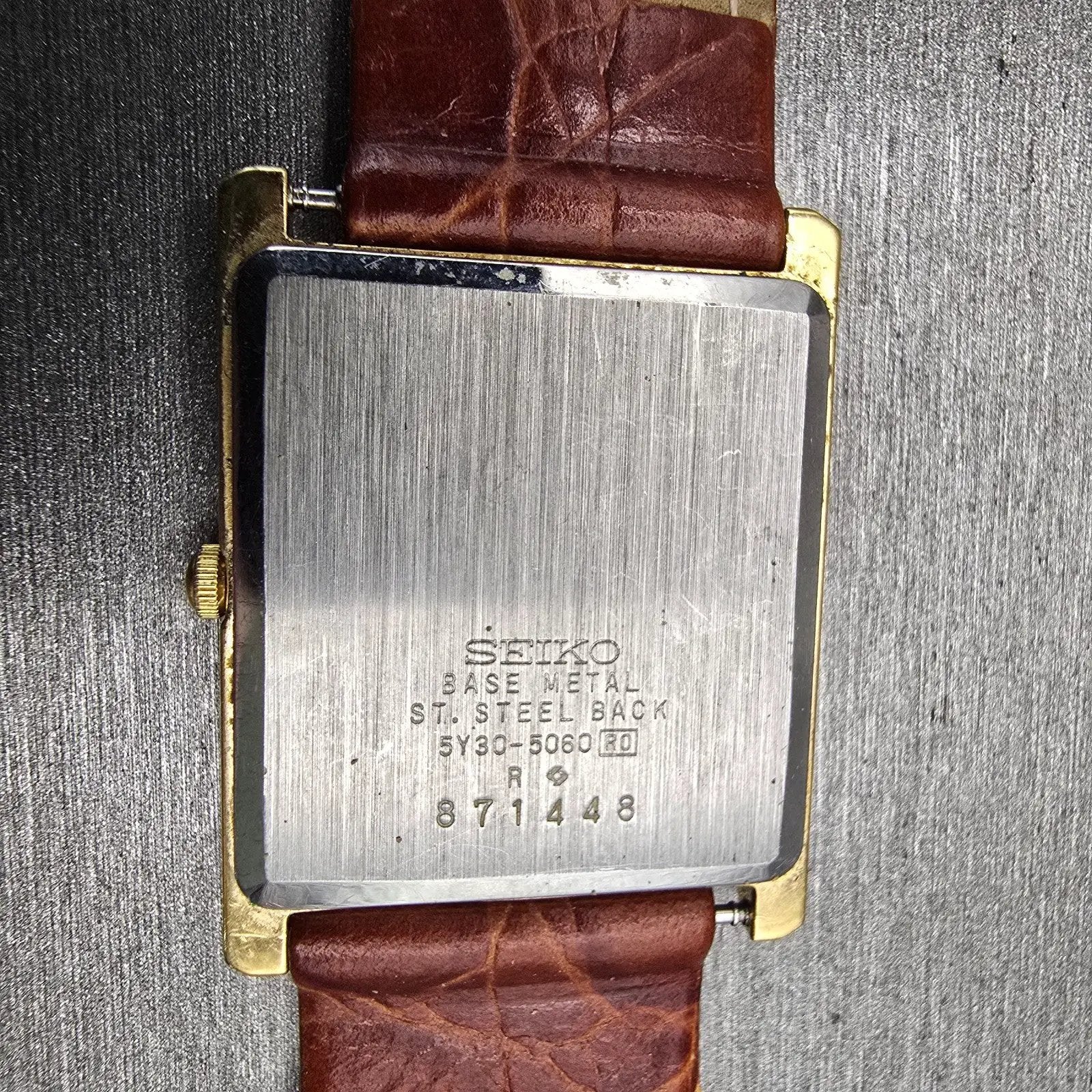 Seiko Watch Men 25mm Gold Dial Gold Tone Rectangle 5Y30-5060 New Battery VTG10