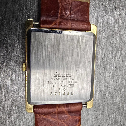 Seiko Watch Men 25mm Gold Dial Gold Tone Rectangle 5Y30-5060 New Battery VTG10