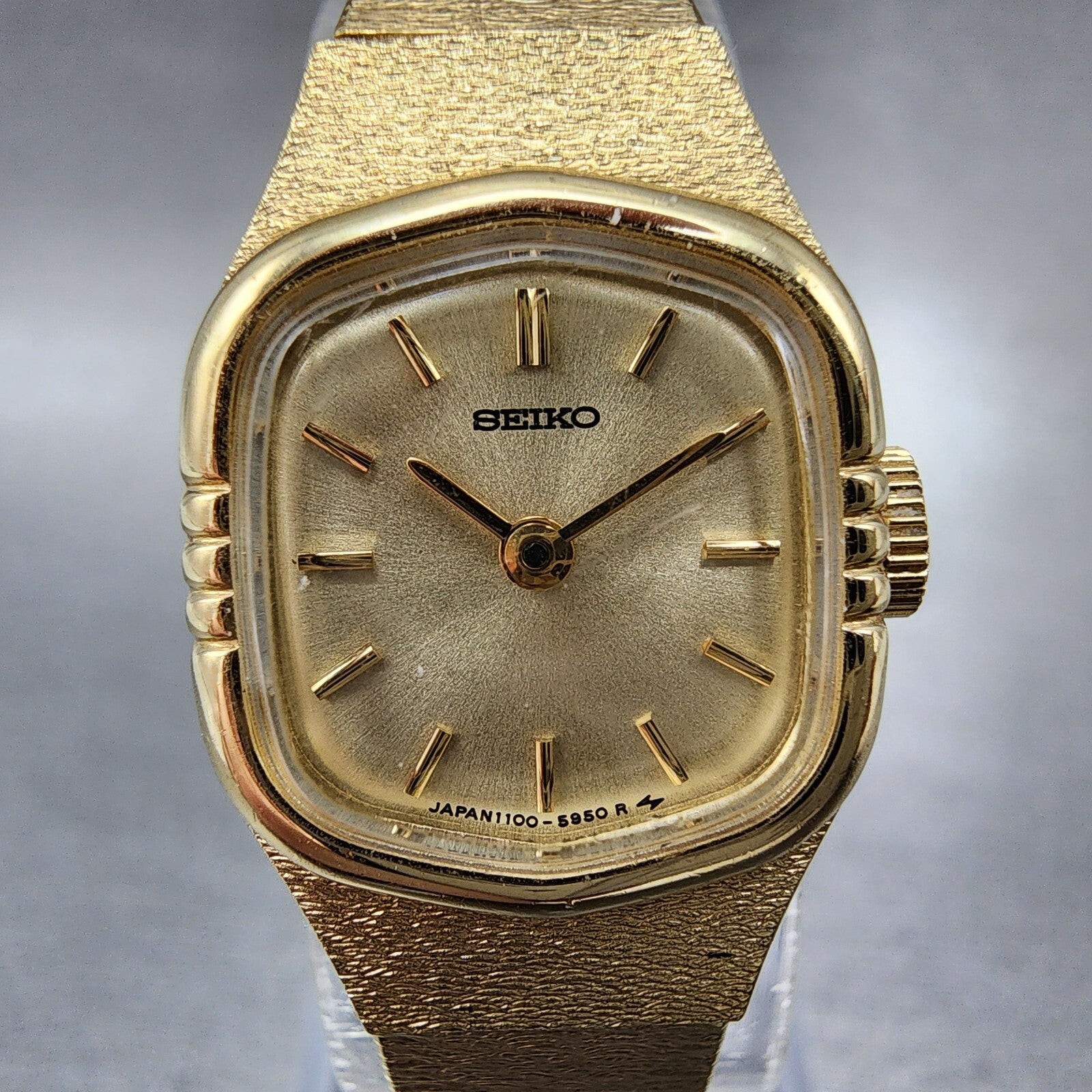 Seiko Watch Women 17mm Gold Dial Gold Gold Rectangle Manual Wind Runs 110055191