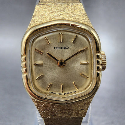 Seiko Watch Women 17mm Gold Dial Gold Gold Rectangle Manual Wind Runs 110055191