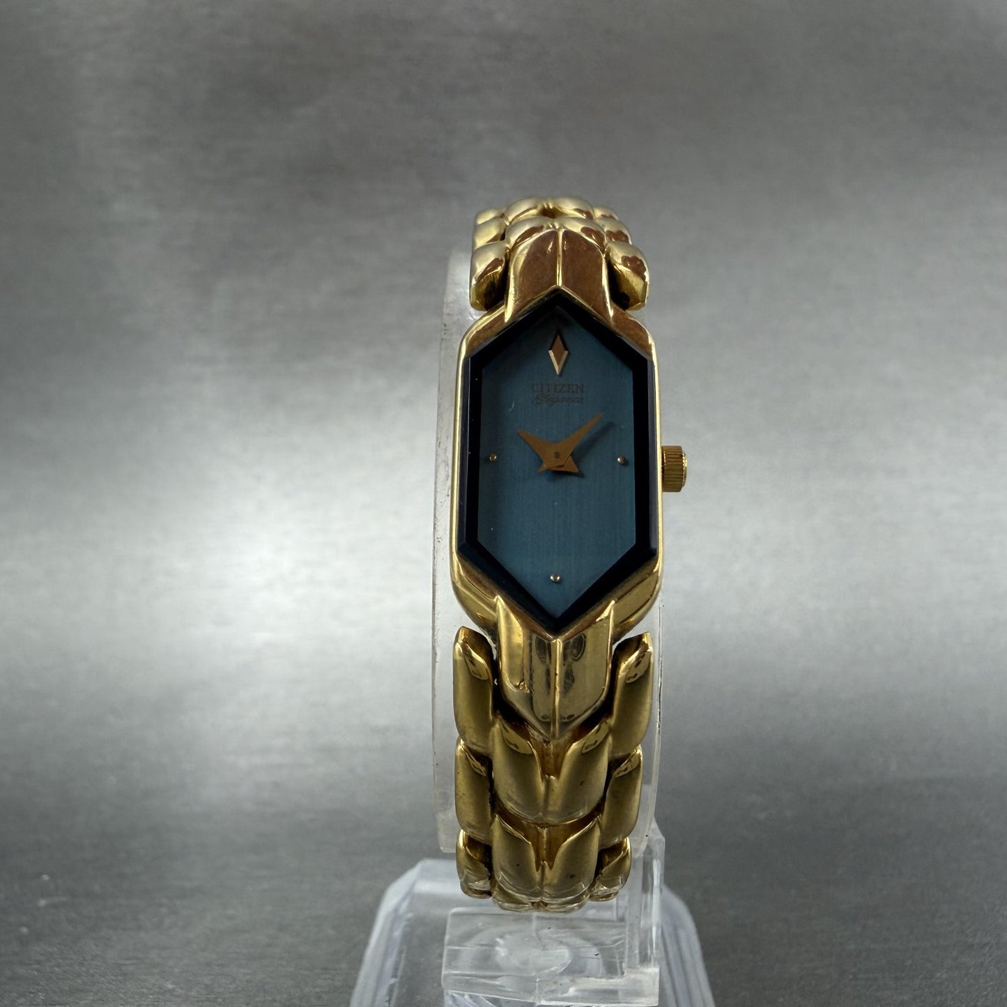 Citizen Elegance Watch Women 13mm Green Dial Gold Tone Hexagon New Battery ABCD5