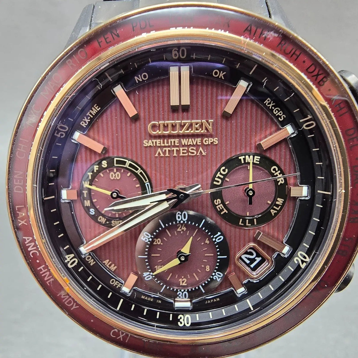 Citizen Attesa Satellite Wave GPS Watch Men Red Dial Black Date Power of Antares2