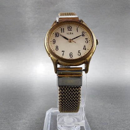 Seiko ALBA Watch Women 26mm Cream Dial Gold Tone Round V501-0ET0 New Battery