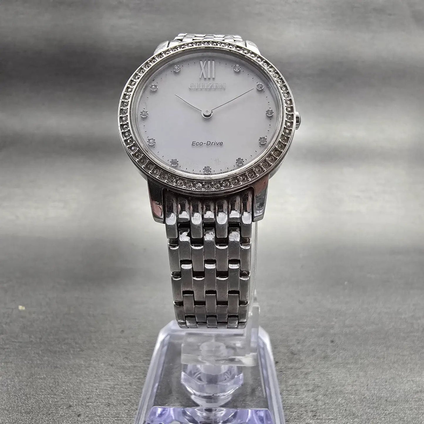 Citizen Eco-Drive Watch Women 30mm White Dial Silver Gemmed B023-R014676 Works5