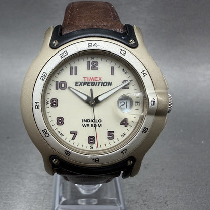 Timex Expedition Watch Men 39mm Cream Dial Silver Tone Date Indiglow New Battery0