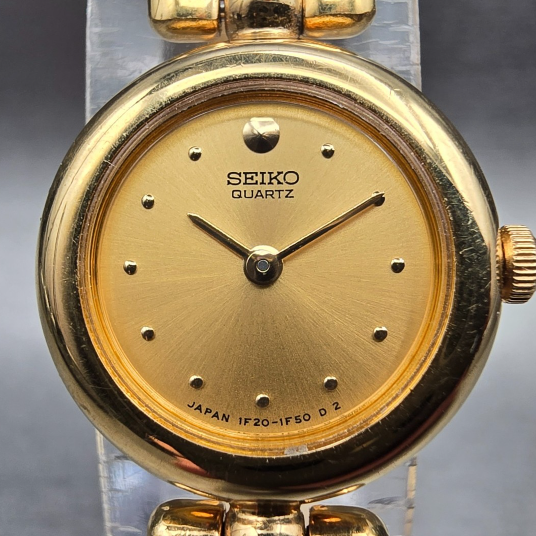 Seiko Watch Women 18mm Gold Dial Gold Tone Round 1F20-0E89 New Battery Bangle1