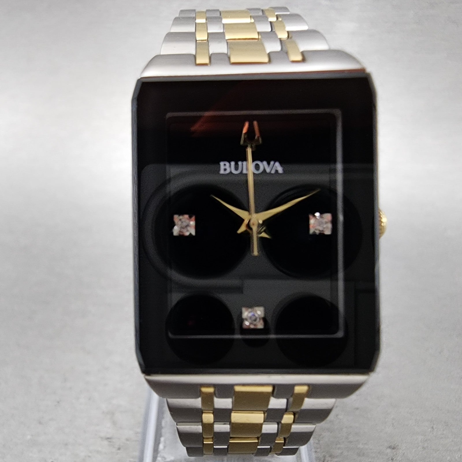 Bulova Quadra Tank Watch Women 21mm Black Dial Two Tone Rectangle 98P185 Works1