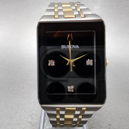 Bulova Quadra Tank Watch Women 21mm Black Dial Two Tone Rectangle 98P185 Works1