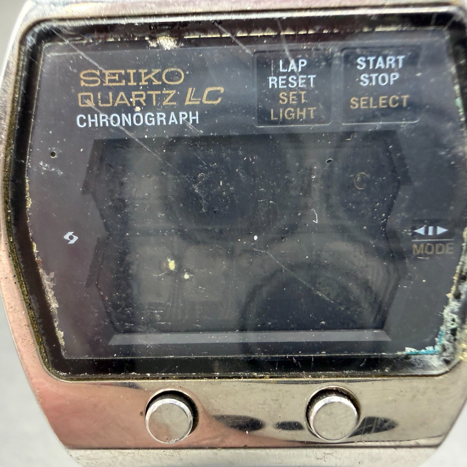 Seiko Digital Watch Men 35mm Silver Tone Chronograph 0634-5000 PARTS Vintage2