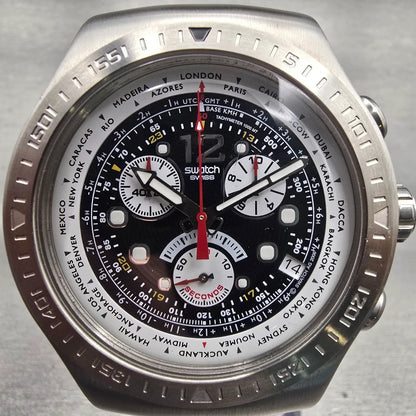Swatch Irony Chrono Get Fly XL Watch Men Black Dial Steel READ!! YOS414G NewBat2