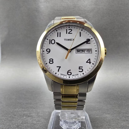 Timex Easy Reader Watch Men 36mm White Dial Two Tone Daydate Round New Battery X5