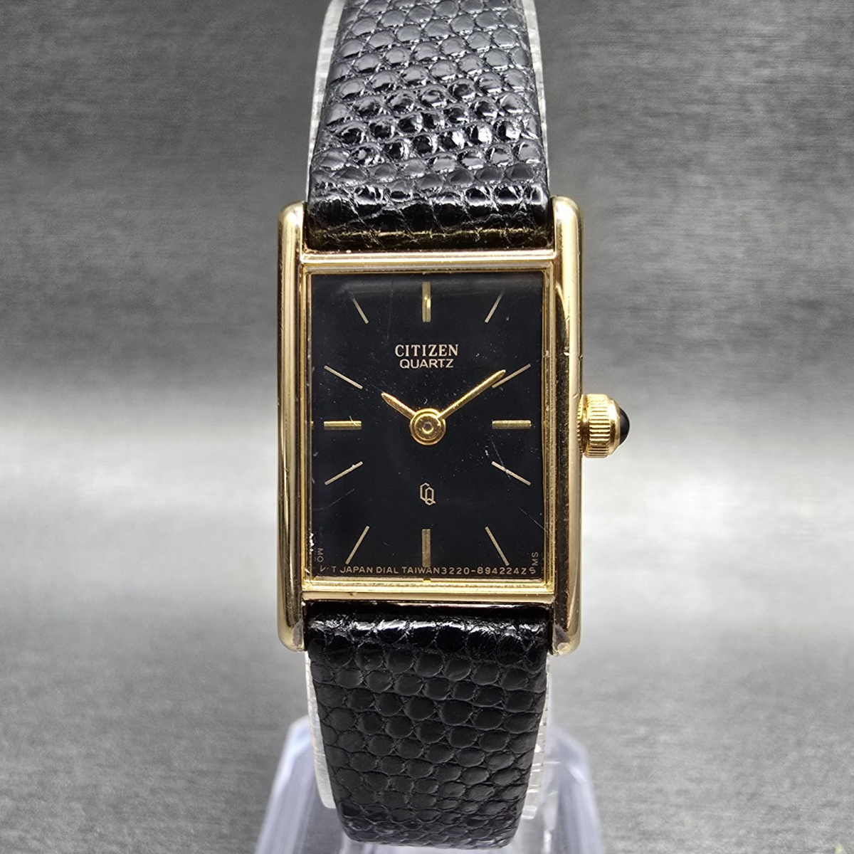 Citizen Tank Watch Women 17mm Black Dial Gold Rectangle 3220-S18604 New Battery0