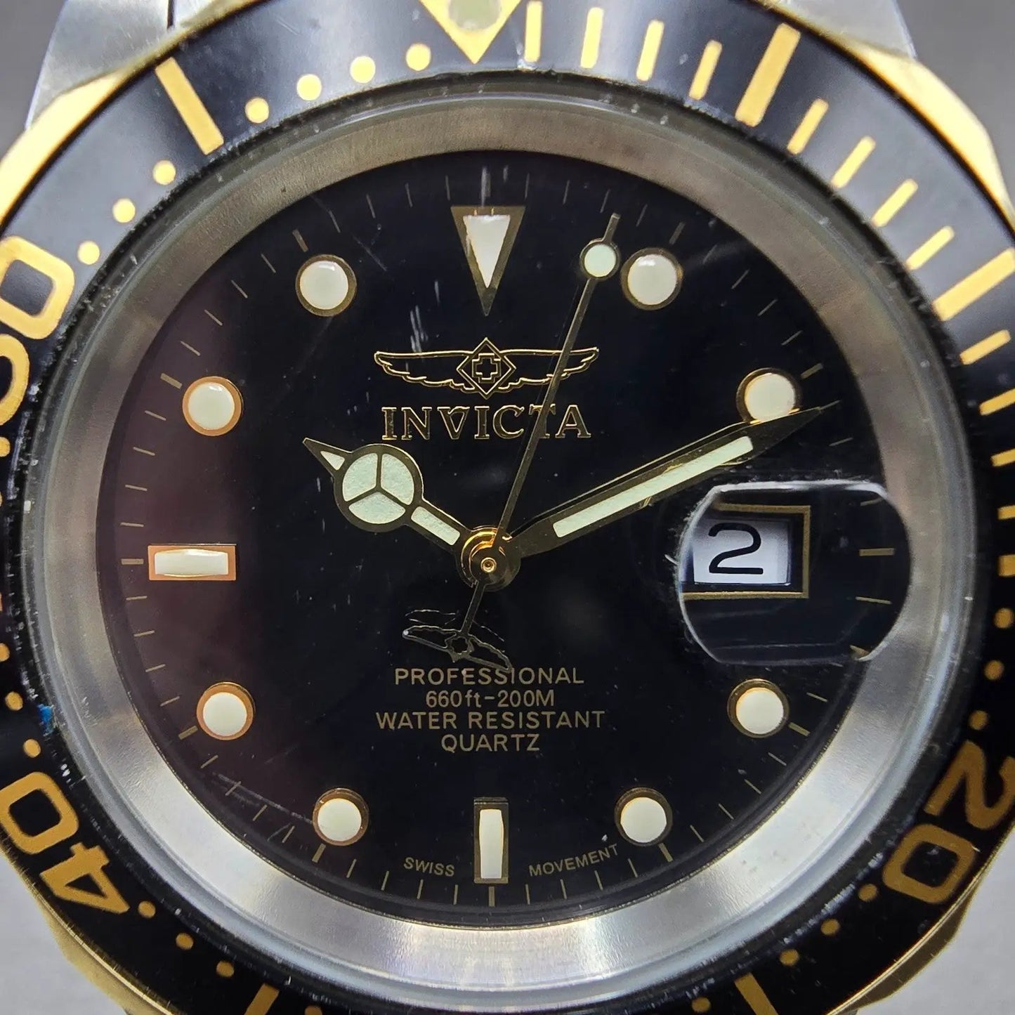 Invicta Pro Diver Watch Men 40mm Black Dial Two Tone Date Round 9309A NewBattery1