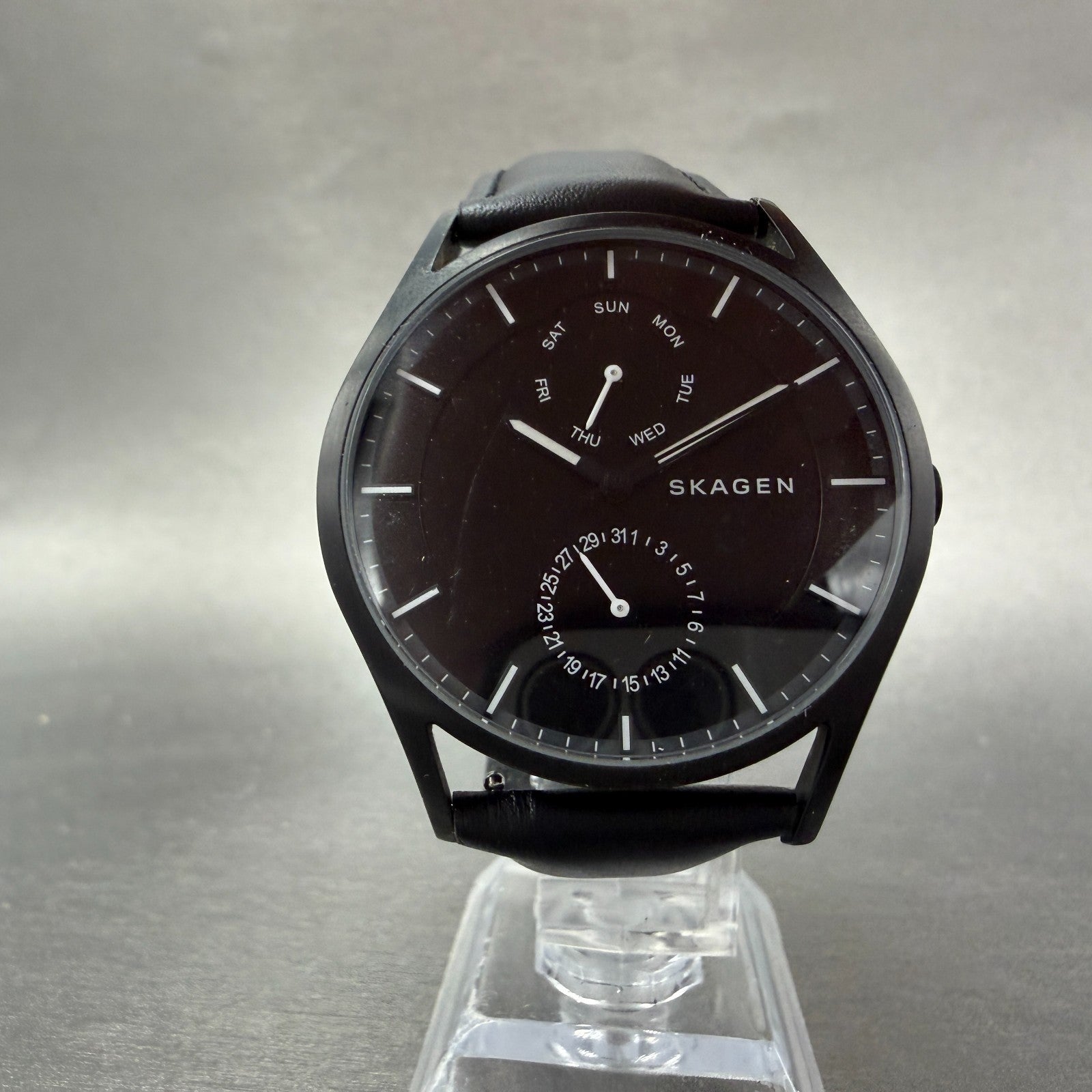 Skagen Holst Watch Men 40mm Black Dial Black Tone Daydate Round SKW6265 New Batt5