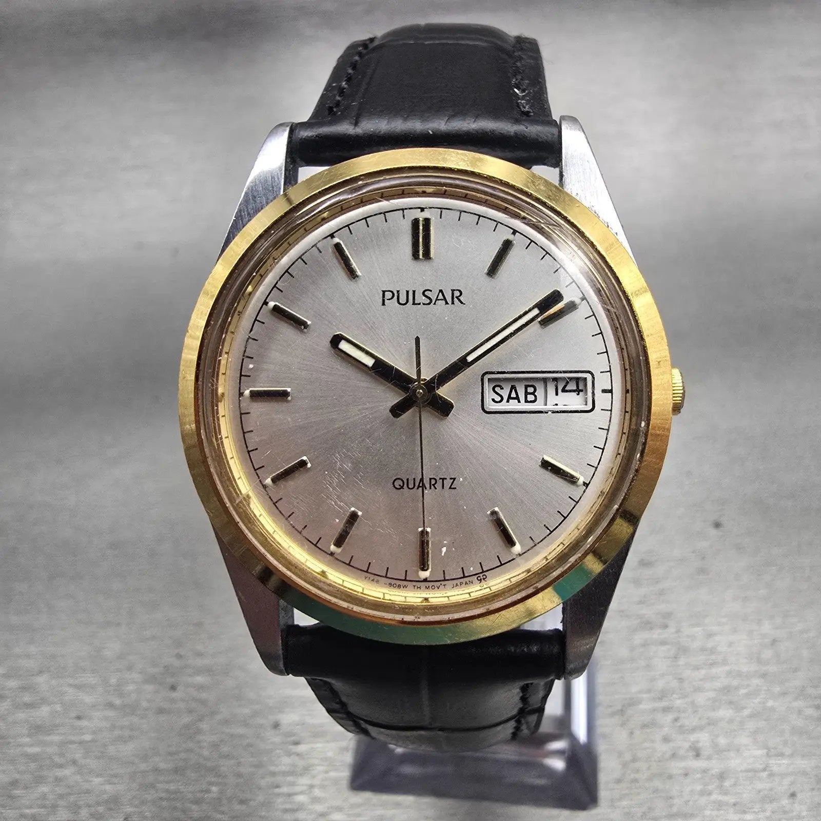 Seiko Pulsar Watch Men 35mm Silver Dial Two Tone Daydate Round Y148-8060 New Bat0