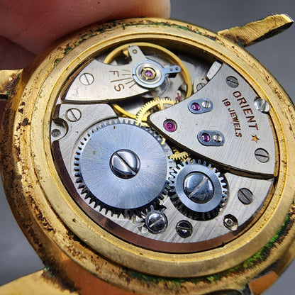 Royal Orient Watch Men 36mm Cream Dial Gold Filled Manual Wind Runs NO CRYSTAL9