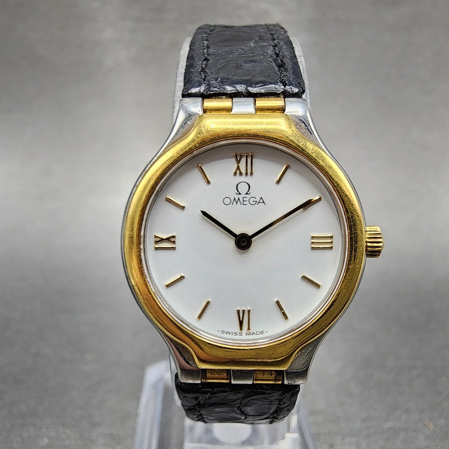 Omega De Ville Watch Women 23mm White Dial Two Tone Leather Round New Battery0