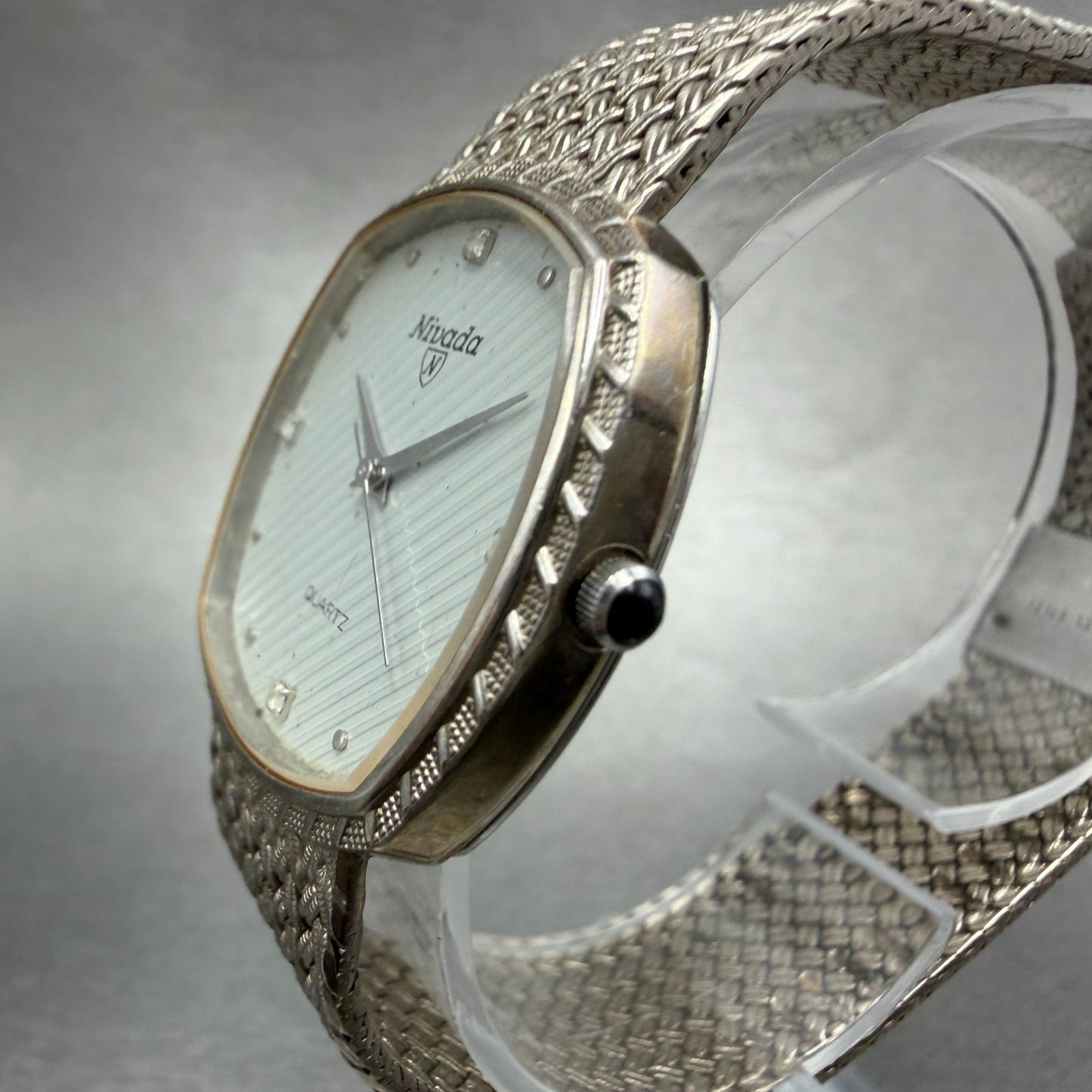 Nivada Watch Men 30mm Silver Dial Silver Tone Square N-21724 New battery2