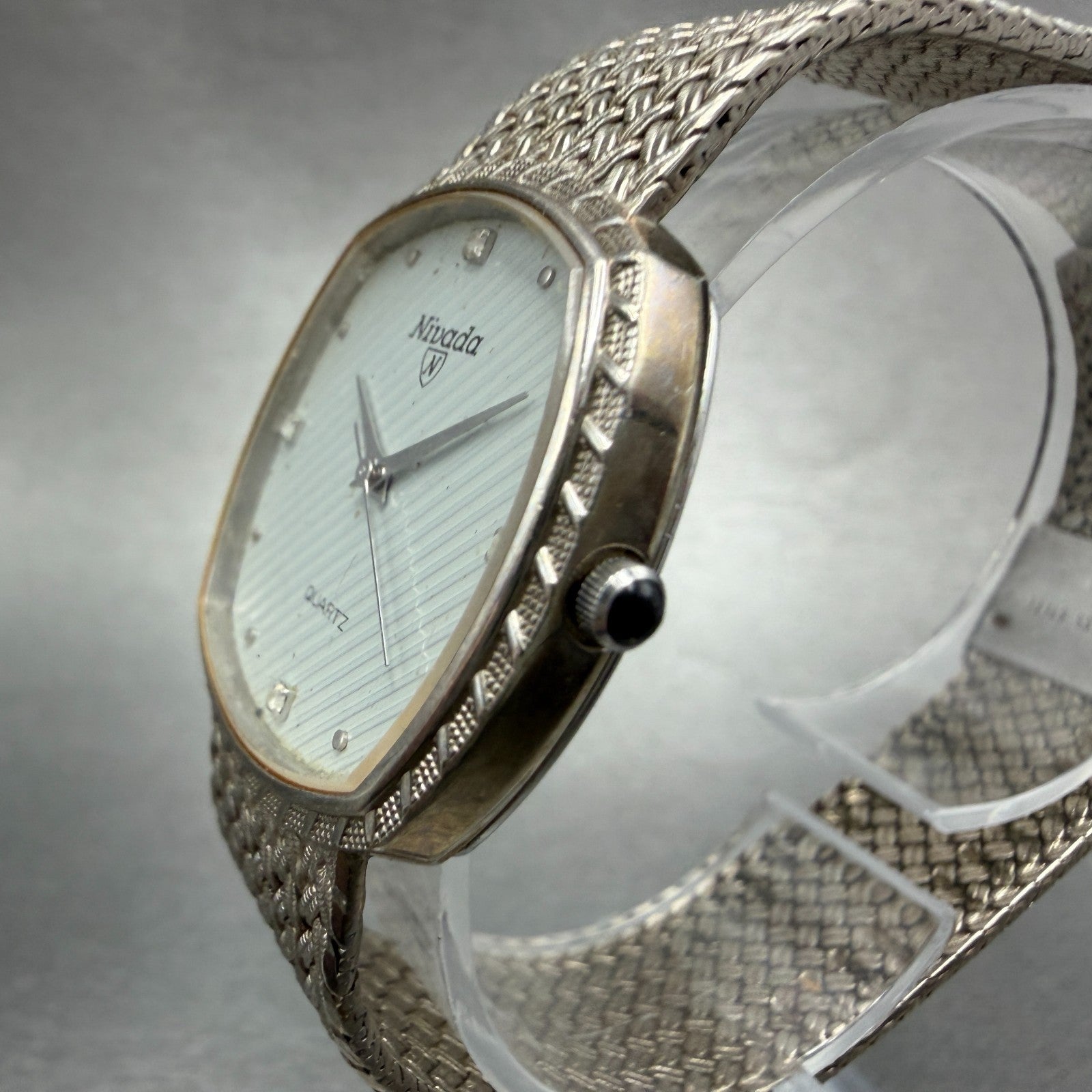 Nivada Watch Men 30mm Silver Dial Silver Tone Square N-21724 New battery2