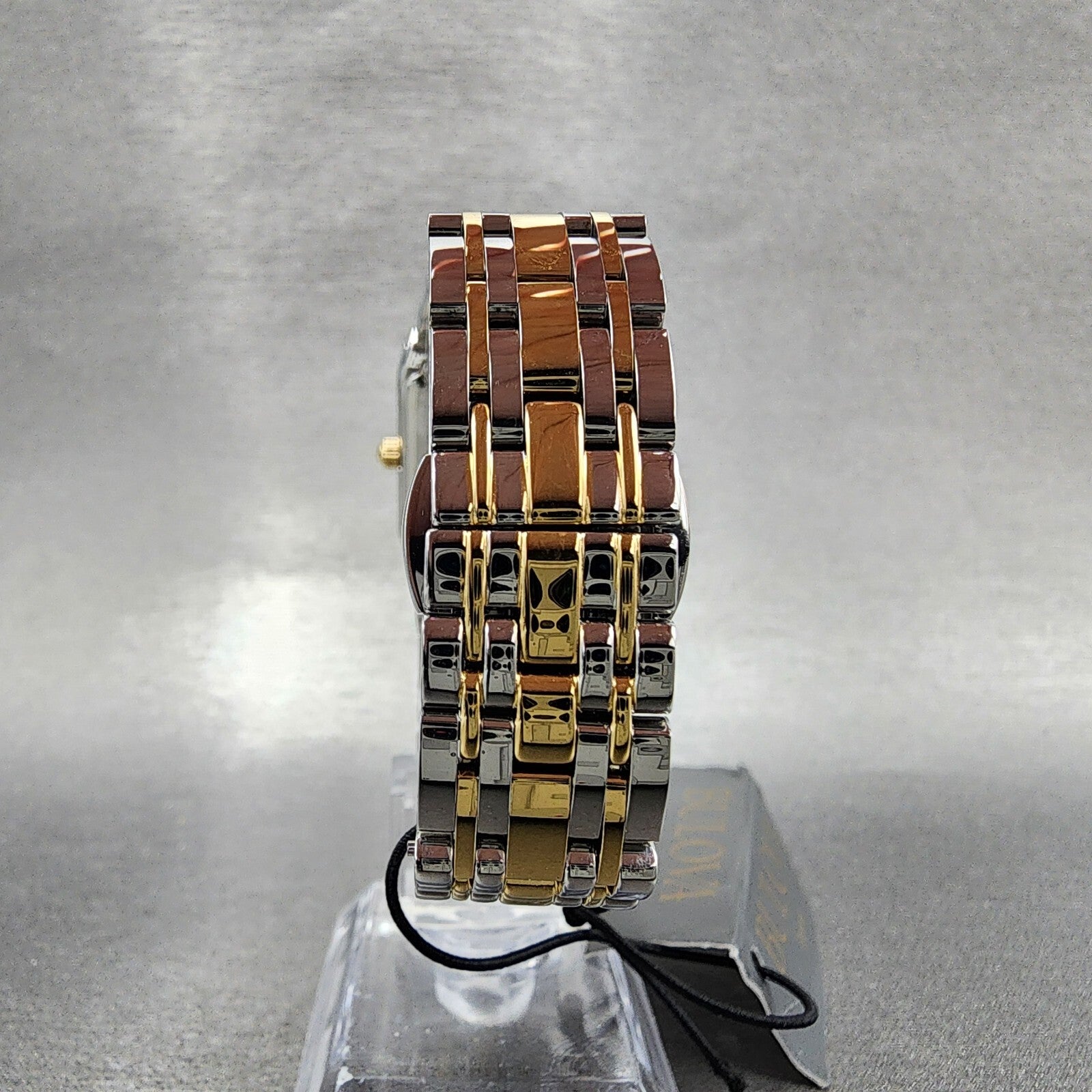 Bulova Quadra Tank Watch Women 21mm Black Dial Two Tone Rectangle 98P185 CHIPPED7