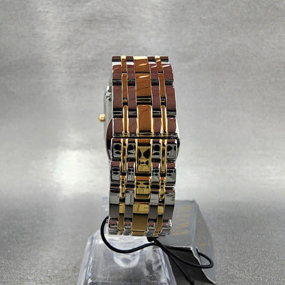 Bulova Quadra Tank Watch Women 21mm Black Dial Two Tone Rectangle 98P185 CHIPPED7