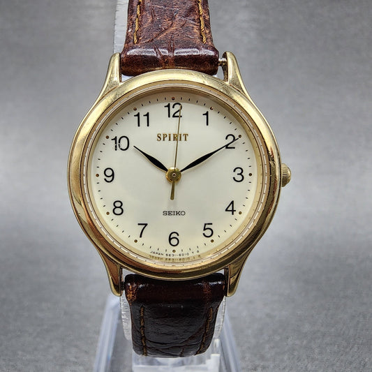 Seiko Spirit Watch Women 27mm White Dial Gold Tone 5e31-6c8a New Battery