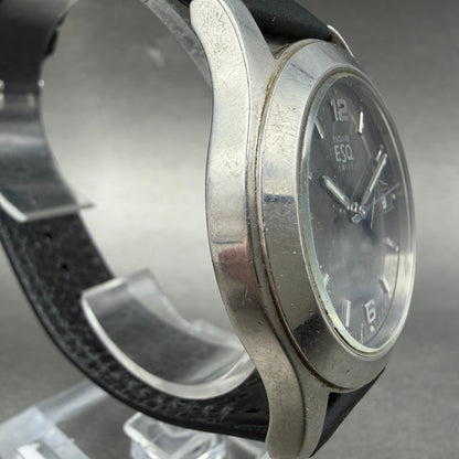 ESQ Watch Men 37mm Gray Dial Silver Tone Date Round 300712 Leather New Battery3