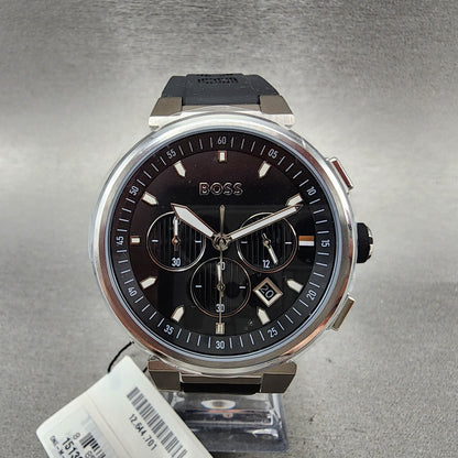 Hugo Boss Chronograph Watch Men 44mm Black Dial Steel Date Round 1513997