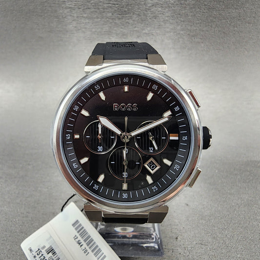 Hugo Boss Chronograph Watch Men 44mm Black Dial Steel Date Round 1513997