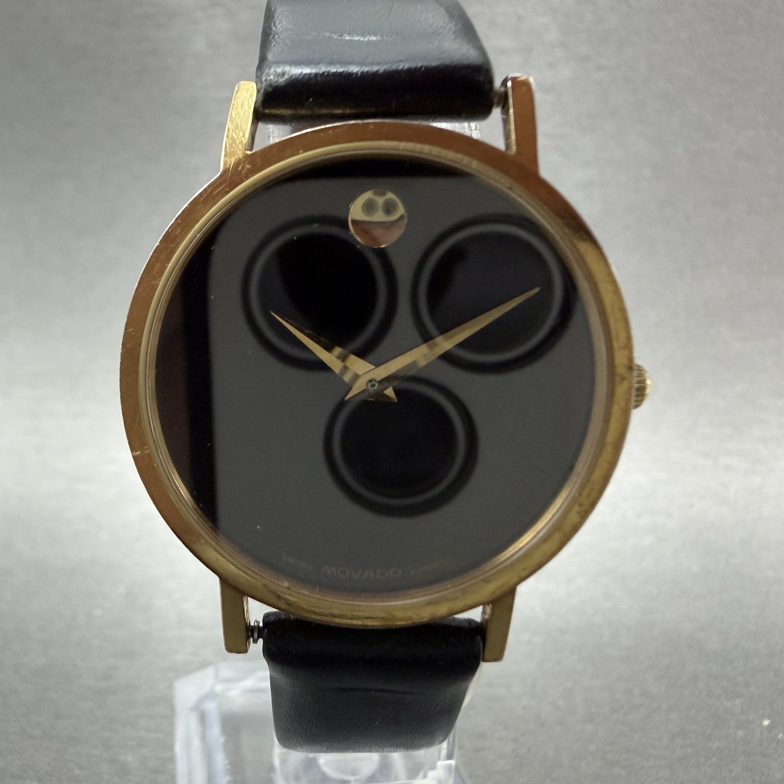 Movado Museum Watch Men 31mm Black Dial Gold Tone Round 8745882 New Battery1