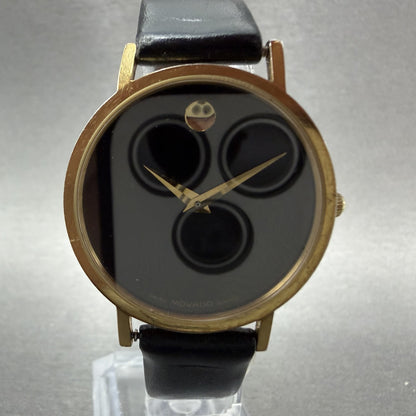 Movado Museum Watch Men 31mm Black Dial Gold Tone Round 8745882 New Battery1
