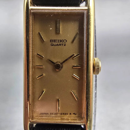 Seiko Watch Women 12mm Gold Dial Gold Tone Rectangle 2E20-5239 New Battery VTG1