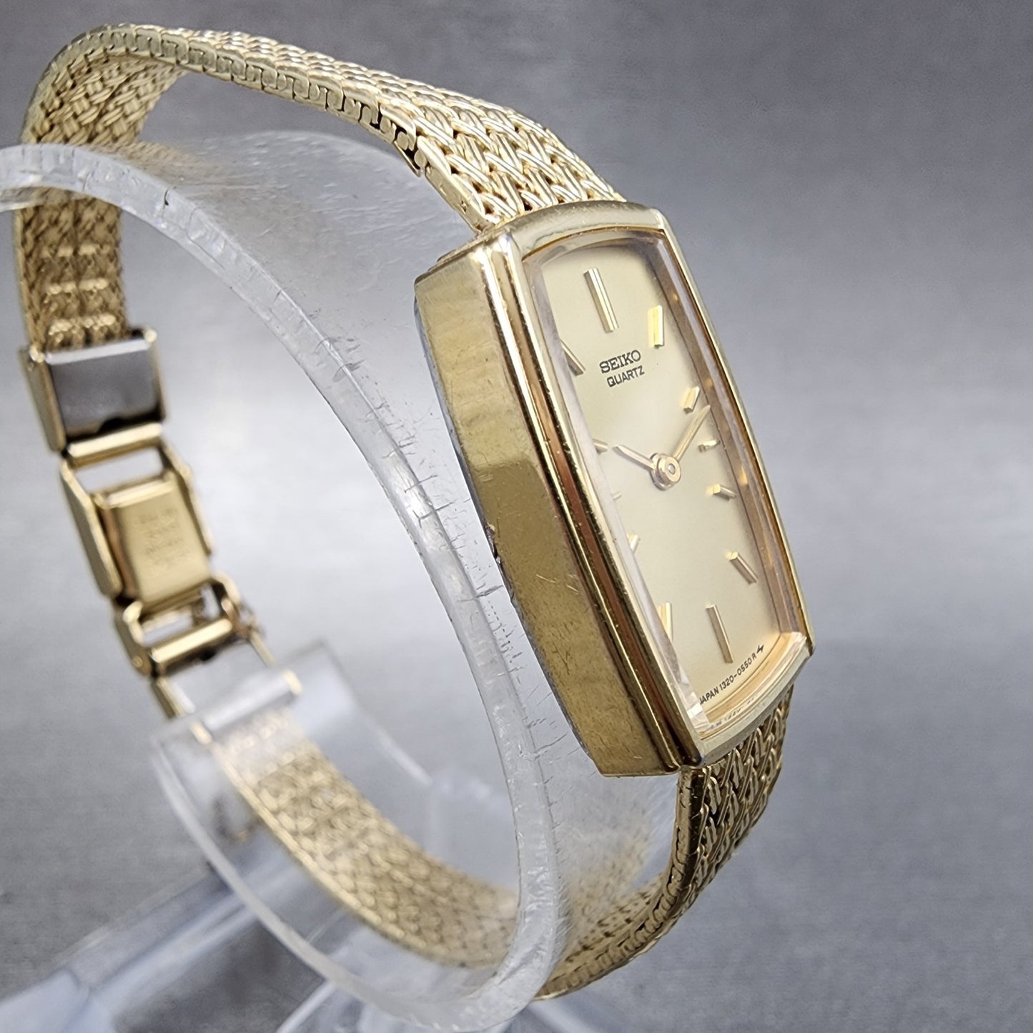 Seiko Tank Watch Women 14mm Champagne Dial Gold Tone 13205409 New Battery3