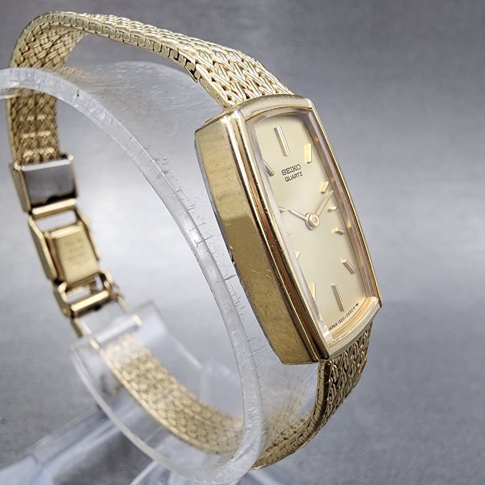 Seiko Tank Watch Women 14mm Champagne Dial Gold Tone 13205409 New Battery3