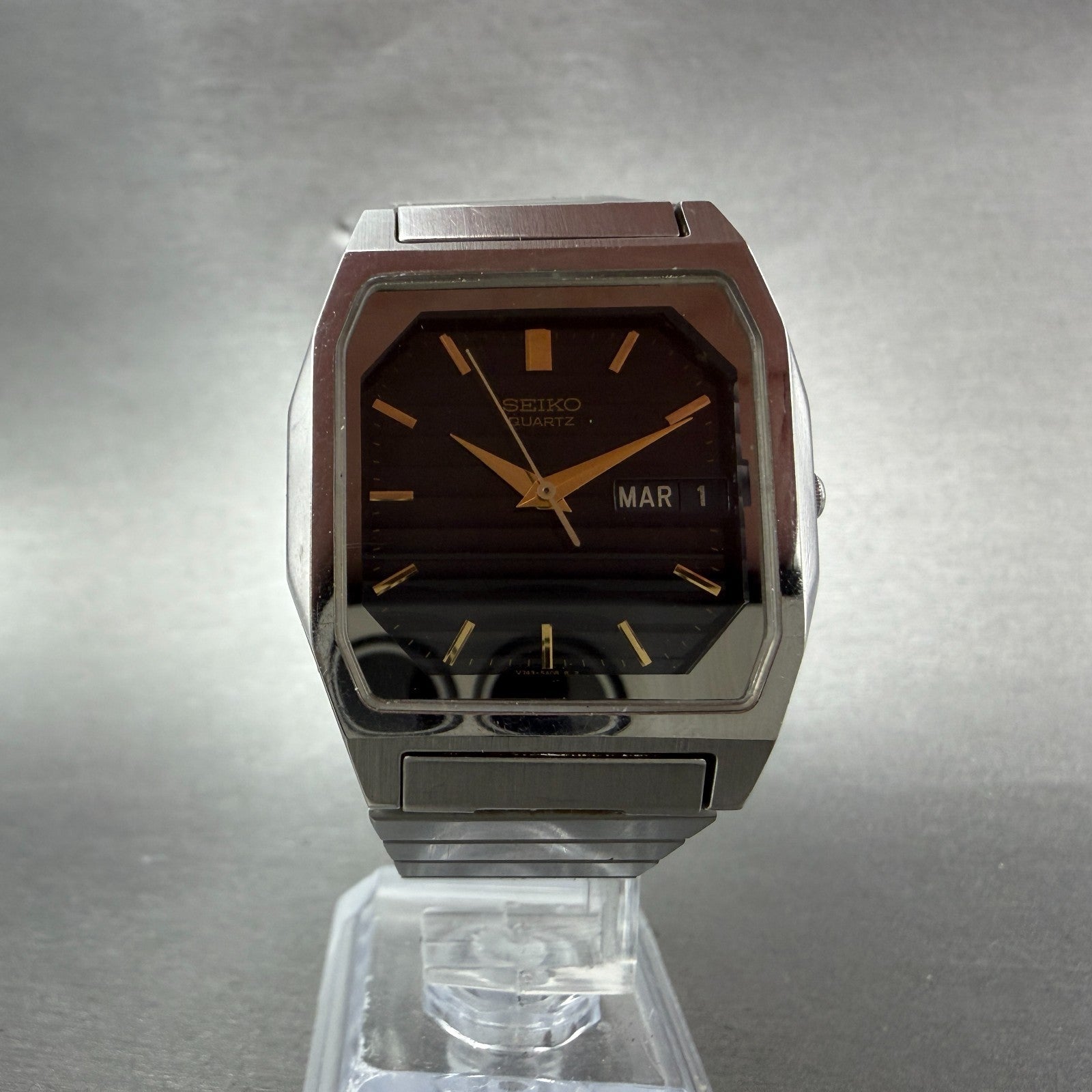 Seiko Tank Watch Men 33mm Black Dial Silver Tone Daydate V743-5A00 New Battery5